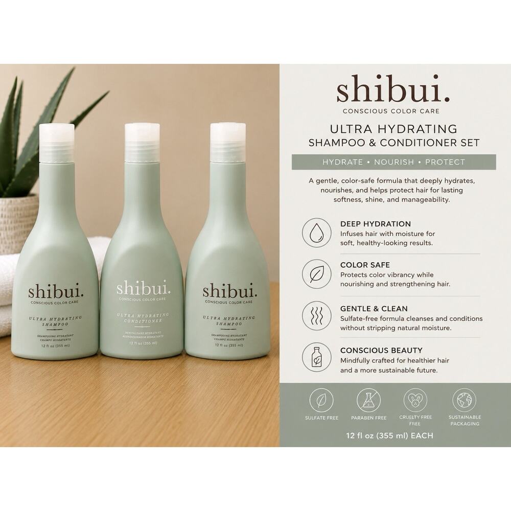 Shibui Ultra Hydrating Shampoo & Conditioner Set 12 fl oz Color Care Trio